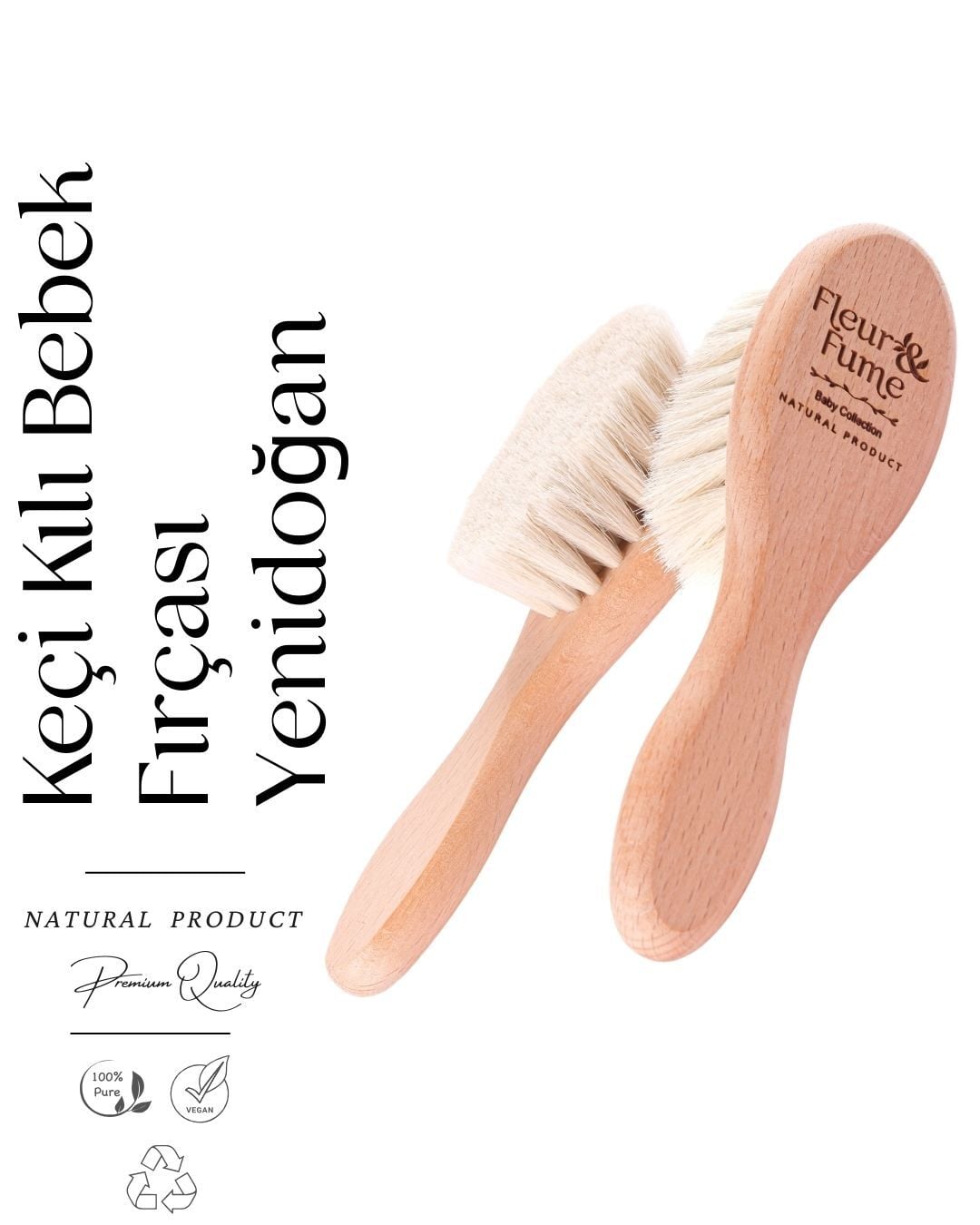 %100 Doğal Keçi Kılı Bebek Saç Fırçası - Yenidoğan (Saklama Kesesi Hediyeli)