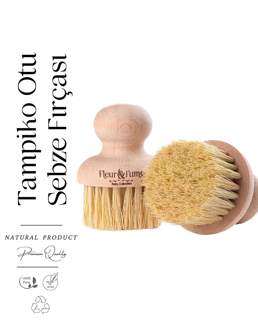 %100 Tampiko Otu Ahşap Sapsız Gıda Temizleme Fırçası(Büyük Boy)