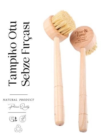 %100 Tampiko Otu Ahşap Saplı Gıda Temizleme Fırçası