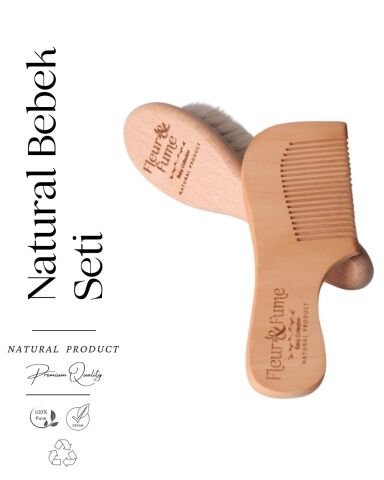 Bebek Saç Bakım Seti( Keçi Kılı Bebek Saç Fırçası + Doğal Kiraz Ağacı Bebek Tarak + Saklama Kesesi )