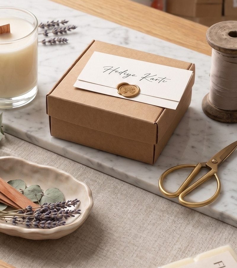 Fleur&Fume mum atölyesi — kişiye özel hediye kutusu, ahşap fitil tabağı, doğal pamuk fitilli mum ve uçucu yağ şişeleri
